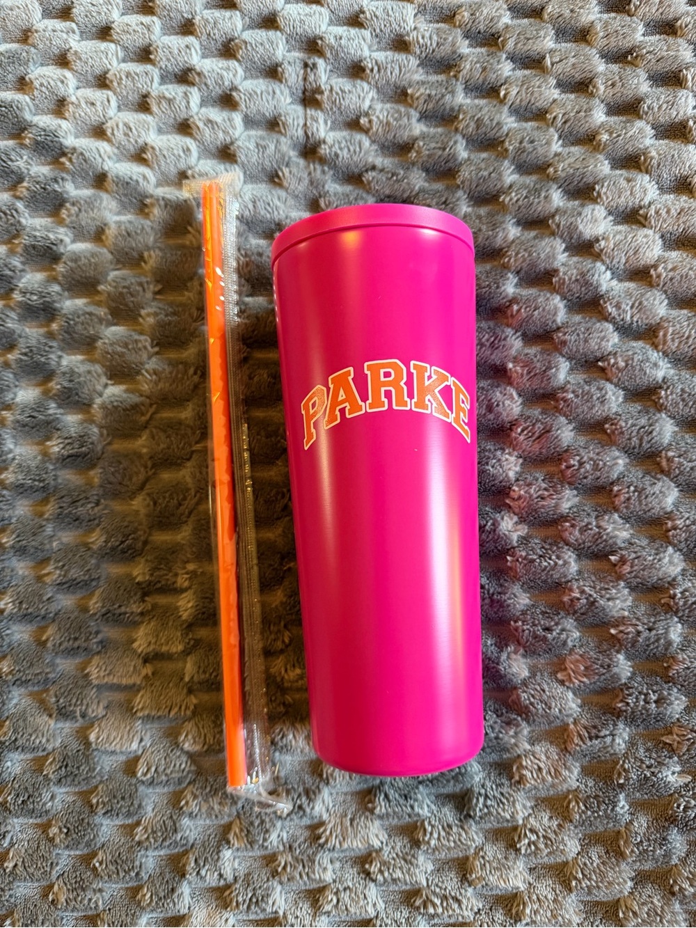 PARKE Dunkin collab Pink Insulated Travel Tumbler with Orange Straw